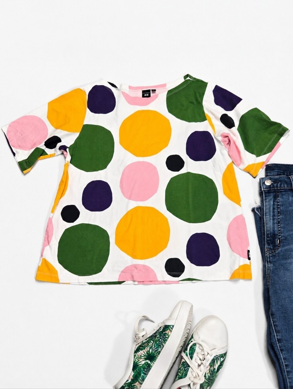 Marimekko Uniqlo Polka Dot Colorful Ovetsize Top 100% Cotton Size Medium